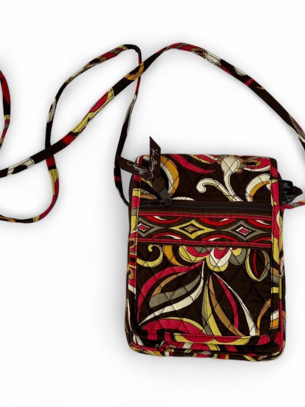 Vera Bradley Quilted Brown ref Yellow Crossbody Phone Pouch
